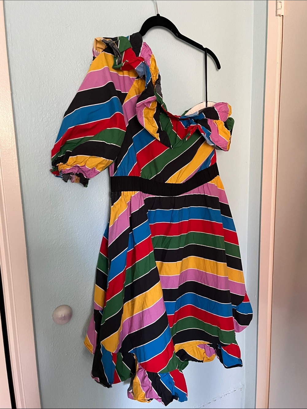 Philosophy di Lorenzo Serafini Multicolor Diagonal Stripe One-Shoulder Dress